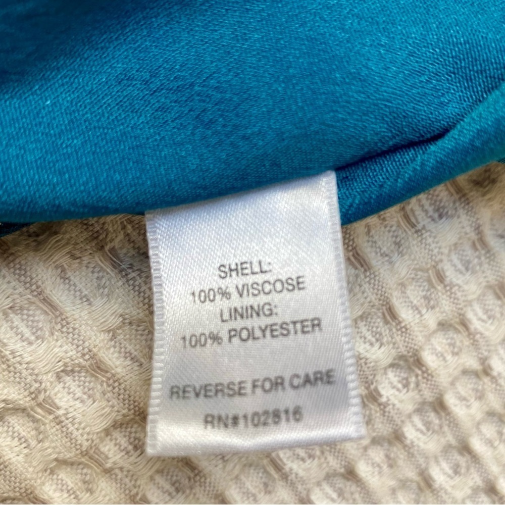 Garnet Hill Teal Floral Dress XS 0 V Neck Pleated Pockets Lined Viscose - Picture 14 of 15